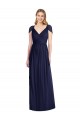 Meilleures Bleu marine foncé Trompette Col V Mousseline Longue Robes demoiselle d'honneur