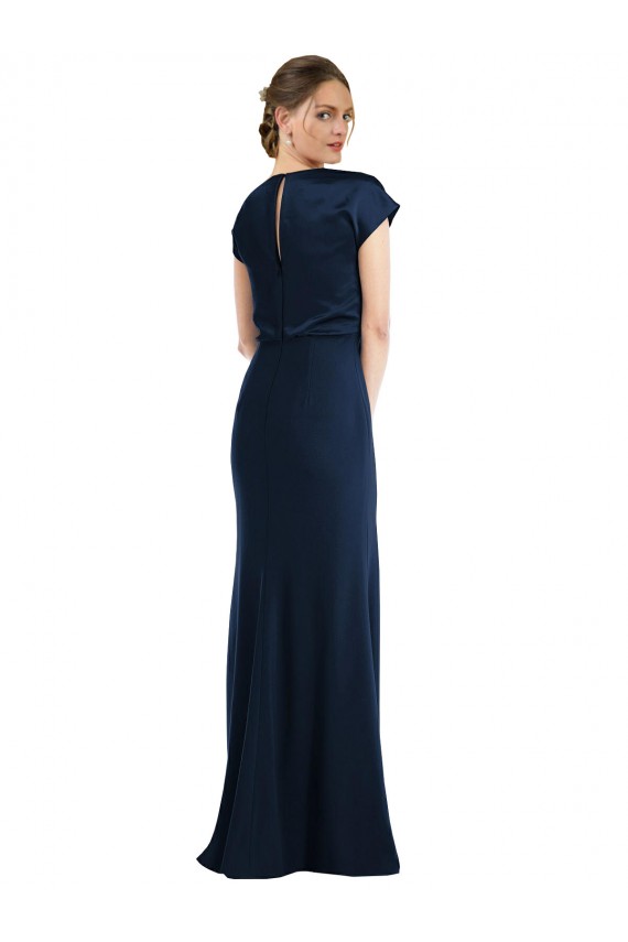 Meilleures Bleu marine foncé Trompette Épaule Dénudée Crêpe Stretch Longue Formelles Robes demoiselle d'honneur / Robes de soirée / Robes de bal