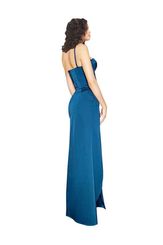 Meilleures Bleu paon Fourreau Bretelles spaghetti Satiné Soyeux Longue Formelles Robes demoiselle d'honneur / Robes de soirée / Robes de bal