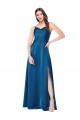 Meilleures Bleu paon Trapèze Bretelles spaghetti Satiné Soyeux Longue Formelles Robes demoiselle d'honneur / Robes de soirée / Robes de bal