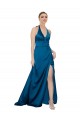 Meilleures Bleu paon Trapèze Licou Satiné Soyeux Longue Formelles Robes demoiselle d'honneur / Robes de soirée / Robes de bal