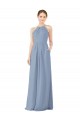 Meilleures Bleu poussiéreux Fourreau Licou Col Haut Mousseline Longue Robes demoiselle d'honneur
