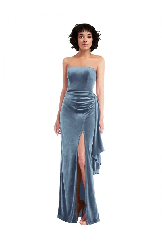 Meilleures Bleu poussiéreux Fourreau Sans bretelle Velours Stretch Longue Formelles Robes demoiselle d'honneur / Robes de soirée / Robes de bal