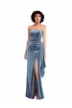 Meilleures Bleu poussiéreux Fourreau Sans bretelle Velours Stretch Longue Formelles Robes demoiselle d'honneur / Robes de soirée / Robes de bal