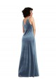 Meilleures Bleu poussiéreux Fourreau Velours Stretch Longue Robes demoiselle d'honneur / Robes de bal