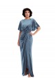 Meilleures Bleu poussiéreux Fourreau Velours Stretch Longue Robes demoiselle d'honneur / Robes de bal