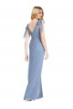 Meilleures Bleu poussiéreux Sirène Col V Mousseline Longue Robes demoiselle d'honneur