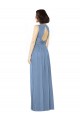 Meilleures Bleu poussiéreux Trapèze Bateau Mousseline Longue Robes demoiselle d'honneur
