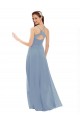 Meilleures Bleu poussiéreux Trapèze Bretelles spaghetti Col V Mousseline Dentelle Longue Robes demoiselle d'honneur