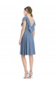 Meilleures Bleu poussiéreux Trapèze Col V Mousseline Courte Robes demoiselle d'honneur