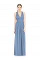 Meilleures Bleu poussiéreux Trapèze Col V Mousseline Longue Robes demoiselle d'honneur