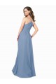 Meilleures Bleu poussiéreux Trapèze Col V Mousseline Longue Robes demoiselle d'honneur
