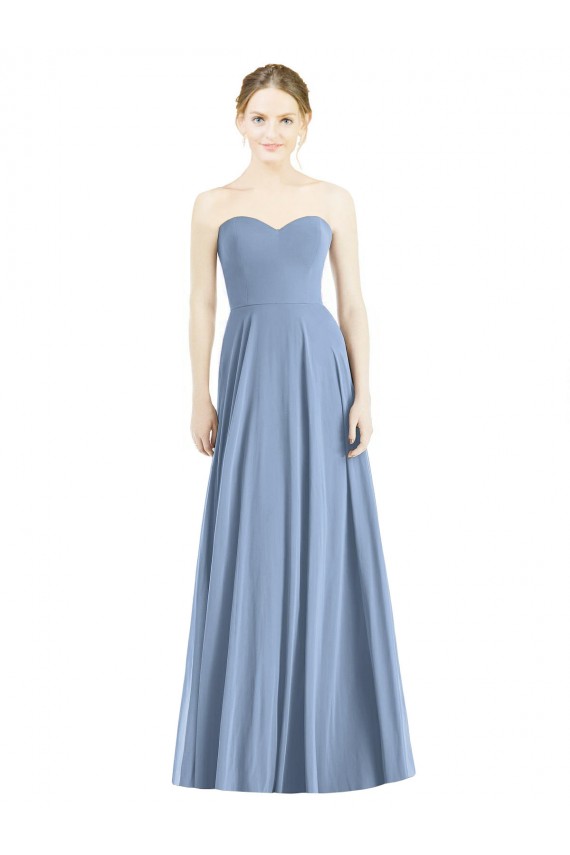 Meilleures Bleu poussiéreux Trapèze Mousseline Longue Robes demoiselle d'honneur