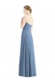 Meilleures Bleu poussiéreux Trapèze Mousseline Longue Robes demoiselle d'honneur