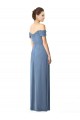 Meilleures Bleu poussiéreux Trapèze Épaule Dénudée Mousseline Longue Robes demoiselle d'honneur