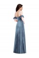 Meilleures Bleu poussiéreux Trapèze Épaule Dénudée Velours Stretch Longue Robes demoiselle d'honneur / Robes de bal