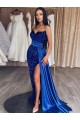 Meilleures Bleu roi Fourreau Balayage train Paillettes Velours Longue Robes de bal