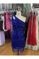 Meilleures Bleu roi Fourreau Courte Paillettes Velours Courte Robes de bal