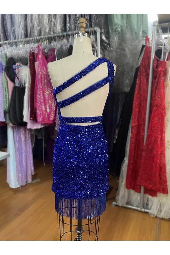 Meilleures Bleu roi Fourreau Courte Paillettes Velours Courte Robes de bal