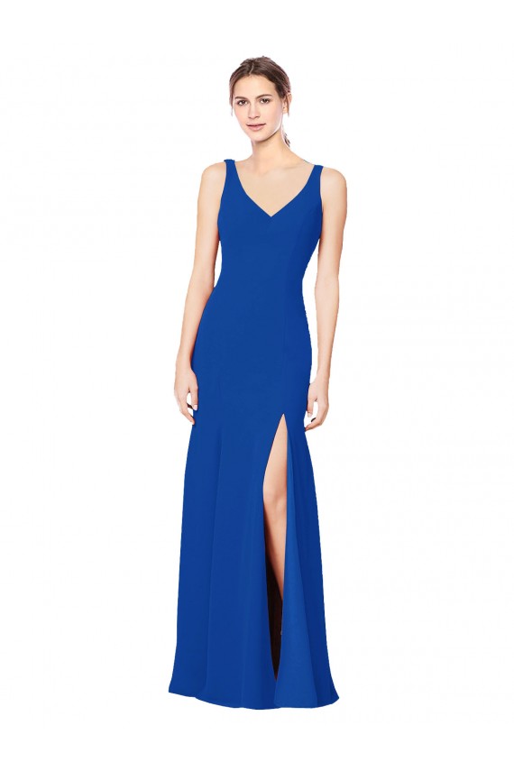 Meilleures Bleu roi Fourreau Mousseline Longue Robes demoiselle d'honneur