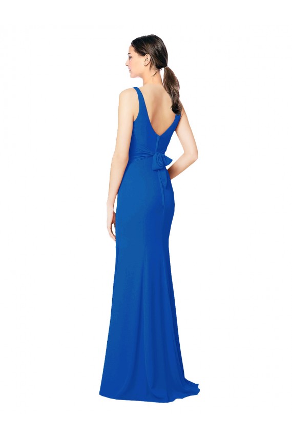 Meilleures Bleu roi Fourreau Mousseline Longue Robes demoiselle d'honneur