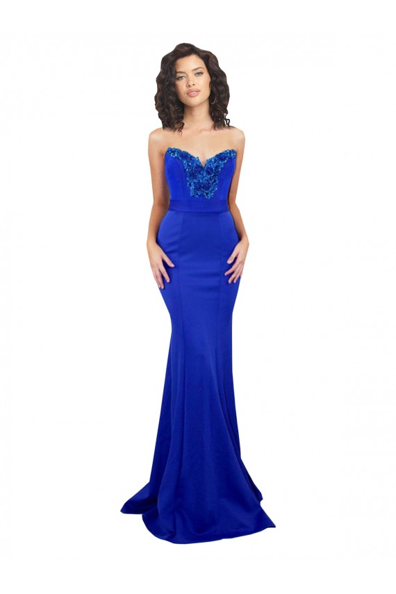 Meilleures Bleu roi Sirène Col Haut Crêpe Stretch Longue Formelles Robes demoiselle d'honneur / Robes de soirée / Robes de bal