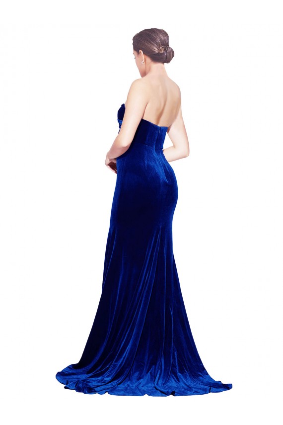 Meilleures Bleu roi Sirène Sans bretelle Balayage train Velours Stretch Longue Formelles Robes demoiselle d'honneur / Robes de soirée / Robes de bal
