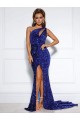 Meilleures Bleu roi Sirène Traîne moyenne Paillettes Velours Longue Robes de bal