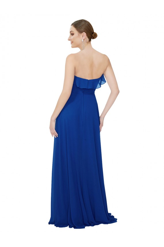 Meilleures Bleu roi Trapèze Sans bretelle Mousseline Longue Robes demoiselle d'honneur