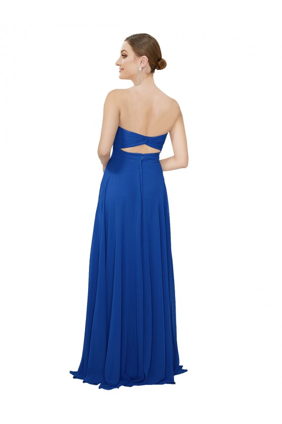 Meilleures Bleu roi Trapèze Sans bretelle Mousseline Longue Robes demoiselle d'honneur