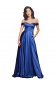 Meilleures Bleu roi Trapèze Épaule Dénudée Balayage train Satiné Stretch Longue Formelles Robes demoiselle d'honneur / Robes de soirée / Robes de bal