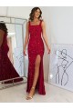 Meilleures Bordeaux Fourreau Col Carré Paillettes Velours Longue Robes de bal