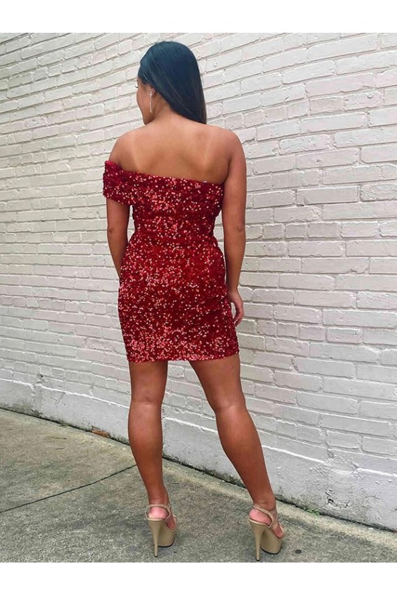 Meilleures Bordeaux Fourreau Courte Paillettes Velours Courte Robes de bal