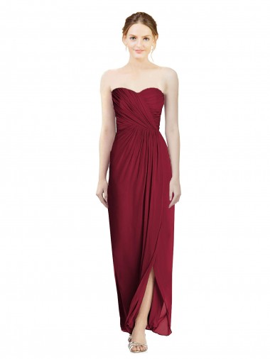 Meilleures Bordeaux Fourreau Mousseline Longue Robes demoiselle d'honneur
