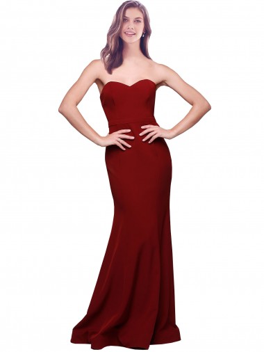 Meilleures Bordeaux Fourreau Sans bretelle Crêpe Stretch Longue Formelles Robes demoiselle d'honneur / Robes de soirée / Robes de bal