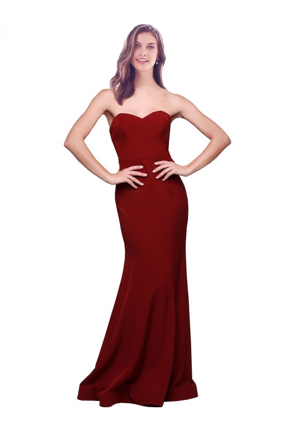 Meilleures Bordeaux Fourreau Sans bretelle Crêpe Stretch Longue Formelles Robes demoiselle d'honneur / Robes de soirée / Robes de bal