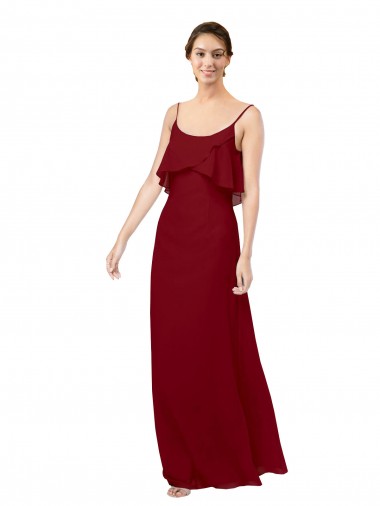 Meilleures Bordeaux Fourreau Scoop Mousseline Longue Robes demoiselle d'honneur