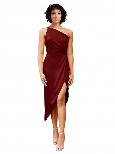 Meilleures Bordeaux Fourreau midi Satiné Stretch Courte Robes demoiselle d'honneur / Robes de soirée / Robes de cocktail