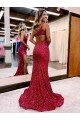 Meilleures Bordeaux Sirène Balayage train Paillettes Velours Longue Robes de bal