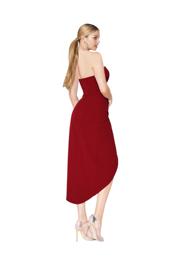 Meilleures Bordeaux Sirène Col Haut Crêpe Stretch Courte Asymétrique Robes demoiselle d'honneur / Robes de soirée / Robes de cocktail