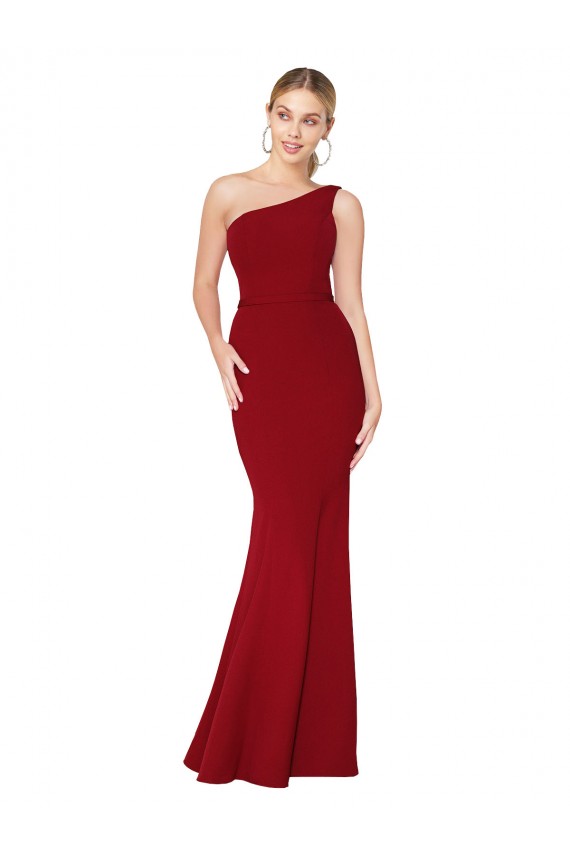 Meilleures Bordeaux Sirène Col Haut Crêpe Stretch Longue Formelles Robes demoiselle d'honneur / Robes de soirée / Robes de bal