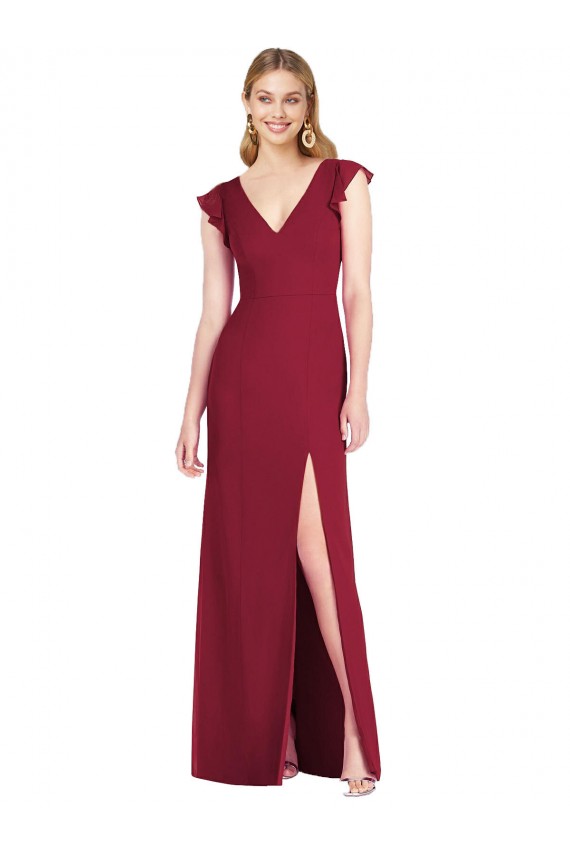 Meilleures Bordeaux Sirène Col V Mousseline Longue Robes demoiselle d'honneur