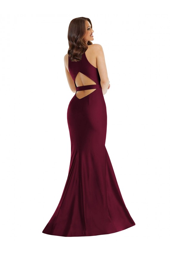 Meilleures Bordeaux Sirène Col V Satiné Soyeux Longue Formelles Robes demoiselle d'honneur / Robes de soirée / Robes de bal