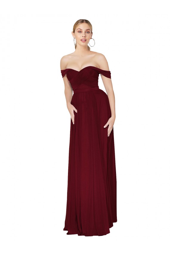 Meilleures Bordeaux Sirène Épaule Dénudée Mousseline Longue Formelles Robes demoiselle d'honneur / Robes de soirée / Robes de bal