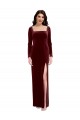 Meilleures Bordeaux Trapèze Bretelles spaghetti Col Carré Velours Stretch Longue Robes demoiselle d'honneur / Robes de bal