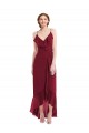 Meilleures Bordeaux Trapèze Bretelles spaghetti Col V Mousseline Longue Asymétrique Robes demoiselle d'honneur