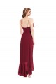 Meilleures Bordeaux Trapèze Bretelles spaghetti Col V Mousseline Longue Asymétrique Robes demoiselle d'honneur