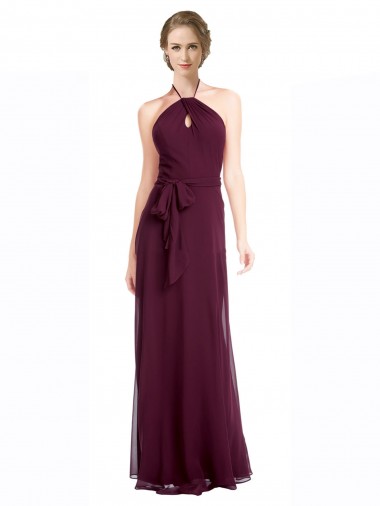 Meilleures Bordeaux Trapèze Bretelles spaghetti Mousseline Longue Robes demoiselle d'honneur