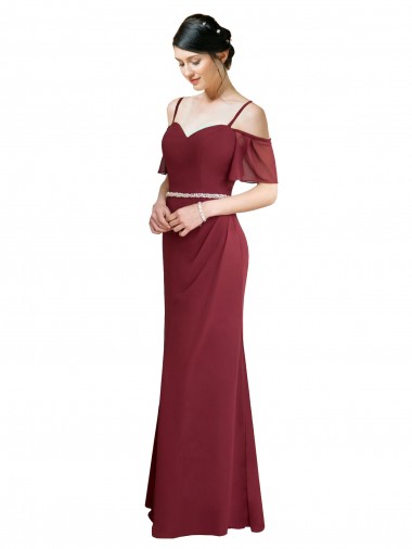 Meilleures Bordeaux Trapèze Bretelles spaghetti Mousseline Longue Robes demoiselle d'honneur
