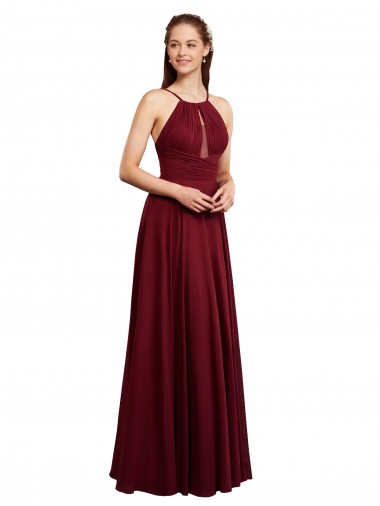 Meilleures Bordeaux Trapèze Bretelles spaghetti Mousseline Longue Robes demoiselle d'honneur